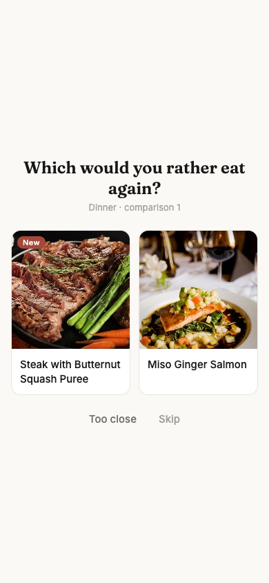 Top Plate asking which of two dishes you would rather eat again